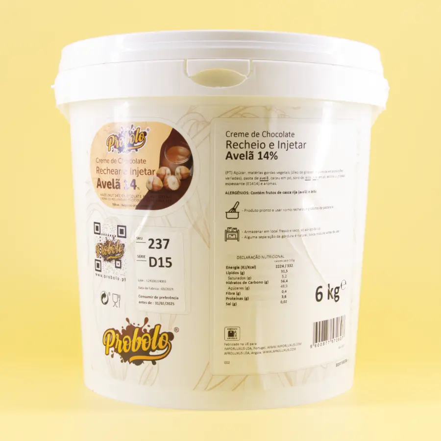 Creme de Chocolate, para Rechear e Injetar, com 14% de Avelã
